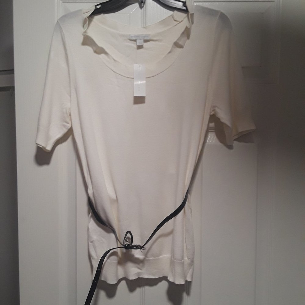 Thin White Sweater with Black Belt